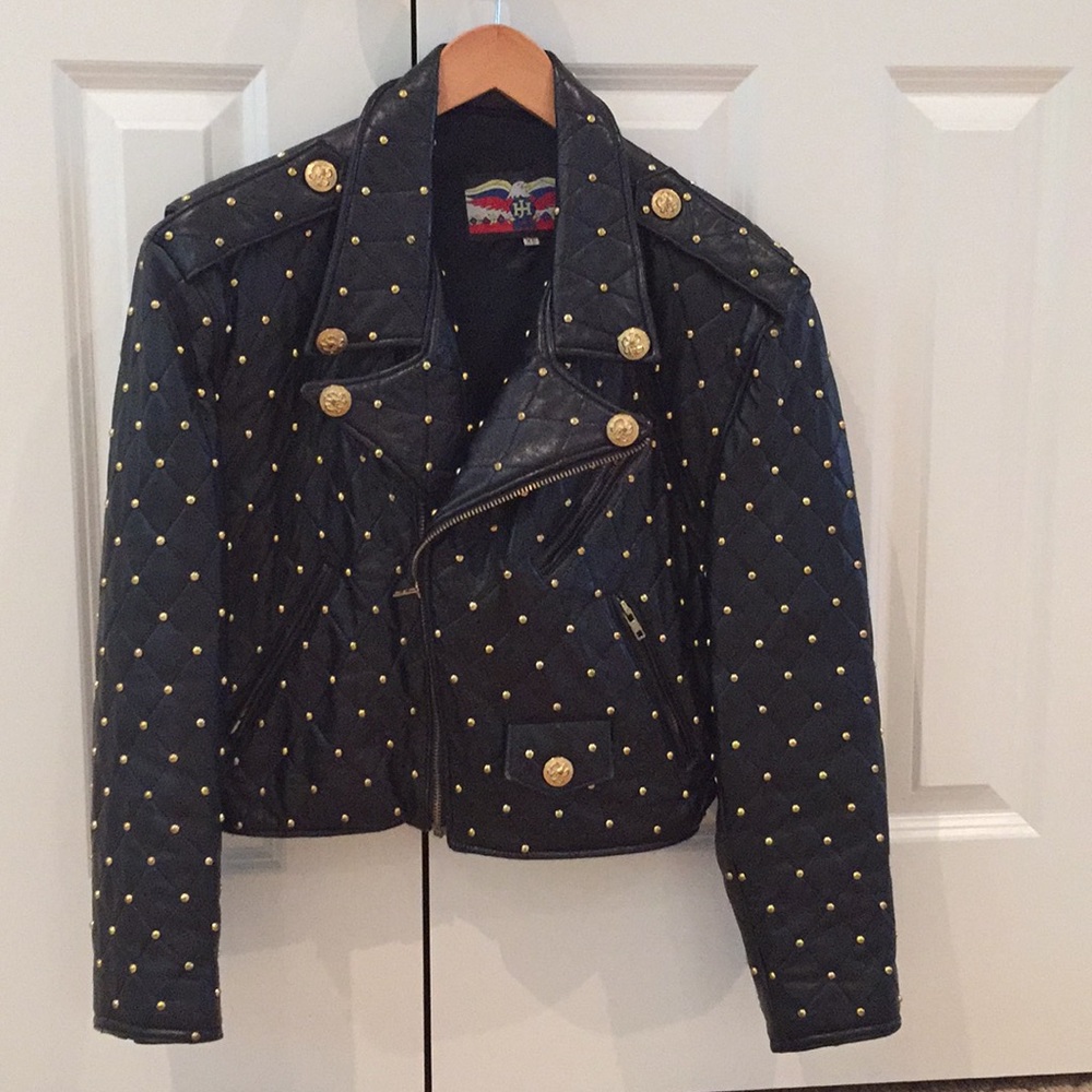 Vintage Jeff Hamilton black leather moto jacket.